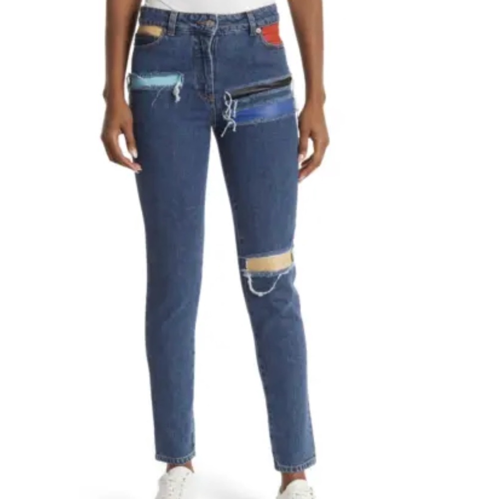 NWT Jeremy Scott Denim Jeans 6 40 Leather Patch